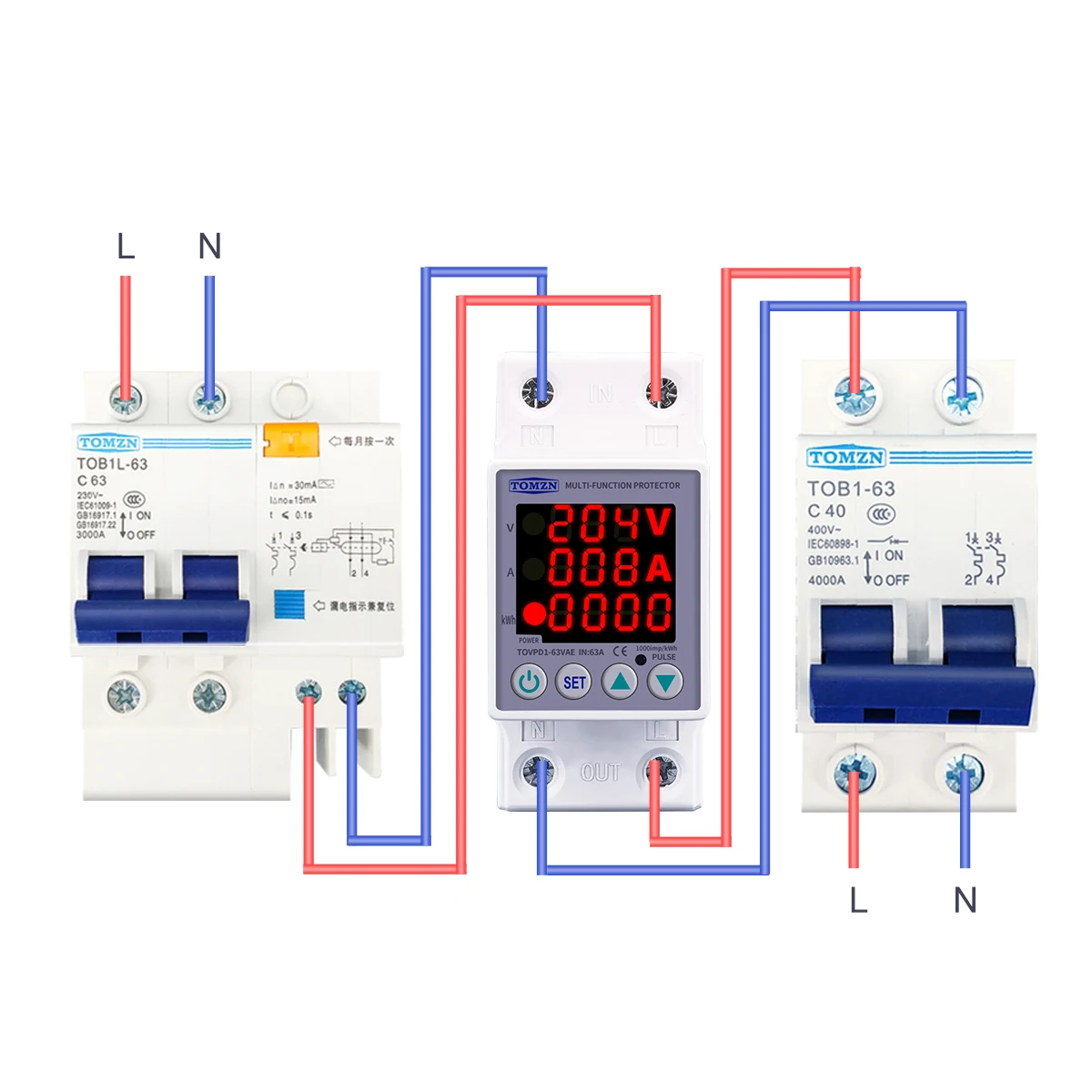 thumbnail image 2 of Din Rail Over/Under Voltage & Current Protective Device Relay – Adjustable Protector 2 of 2