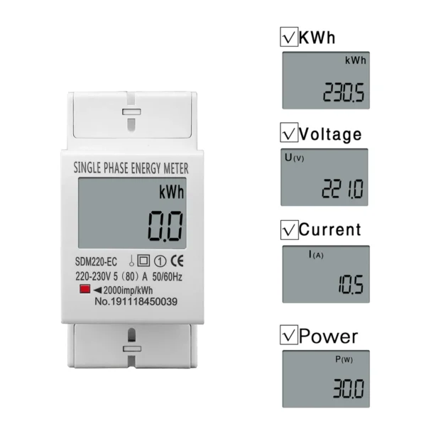 80A Din rail Single Phase Two Wire LCD Digital Display Power Consumption Energy Electric Meter kWh AC 220V 230V 50Hz/60Hz - Image 2