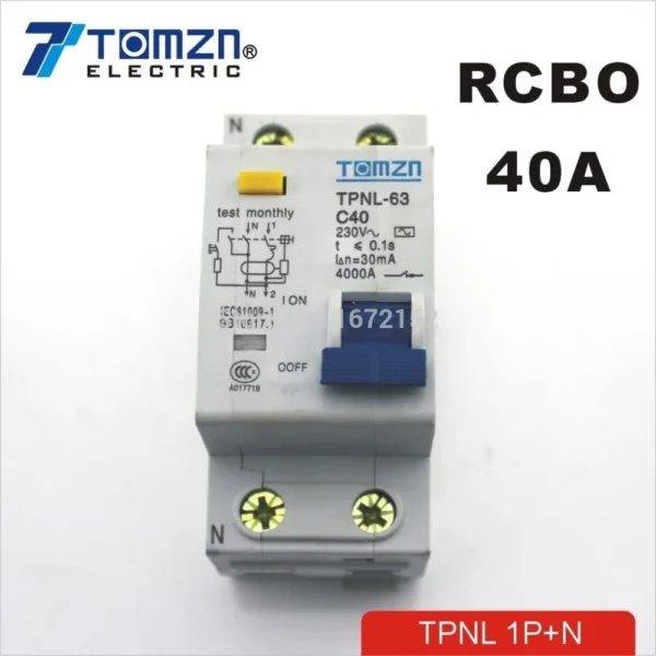 DPNL 1P+N 40A 230V~ 50HZ/60HZ Residual current Circuit breaker with over current and Leakage protection RCBO - Image 2
