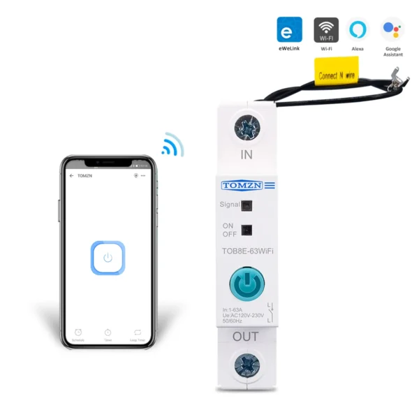 Din Rail WIFI Circuit Breaker Smart Switch Remote Control by Ewelink APP for Smart Home 18mm 63A TOMZN TOB8E-63WIFI - Image 6