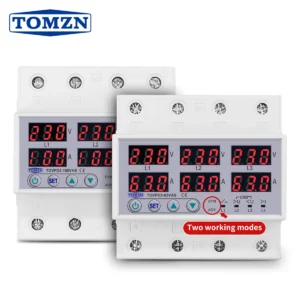 Din rail 3 Phase 3P+N adjustable Over Under Voltage current limit protection Relay Protector SYN ASYNC Synchronous Asynchronous