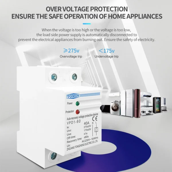 1 pcs 40A 230V Din rail automatic recovery reconnect over voltage and under voltage protective device protection relay - Image 6