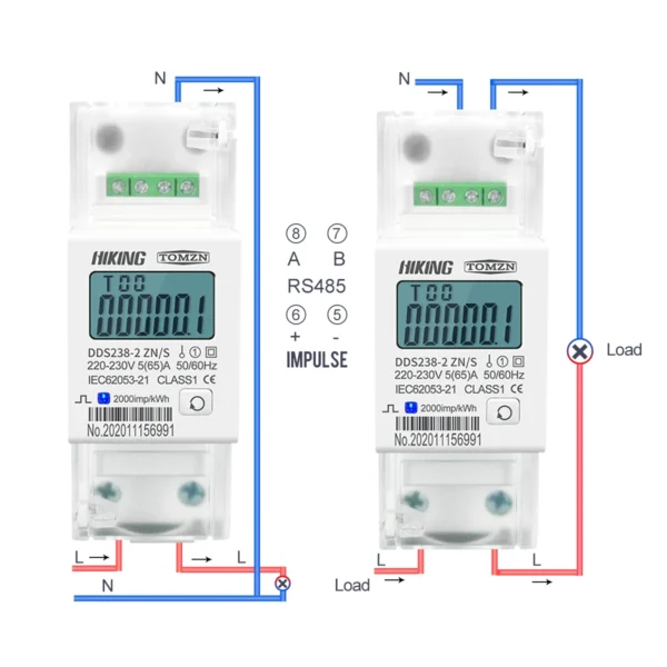 5(65)A 220V 230V 50HZ 60HZ voltage current DDS238-2 ZN/S single phase Din rail KWH Watt hour energy meter with RS485 MODBUS-RUT - Image 6