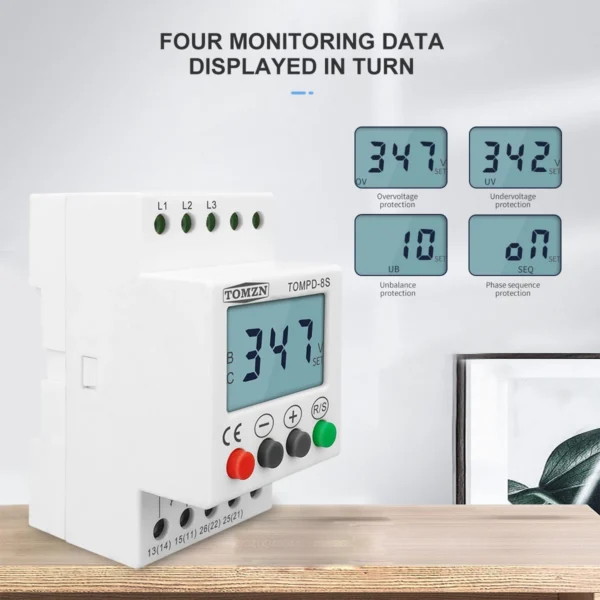 3 Phase Din rail adjustable Under Over Voltage Protector Voltage Monitoring Sequence Protection Relay - Image 5