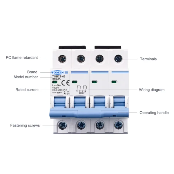 4P DC MCB 1000V Solar PV System Mini Circuit Breaker 3A 6A 10A 16A 20A 25A 32A 40A 50A 63A DC MCB - Image 6