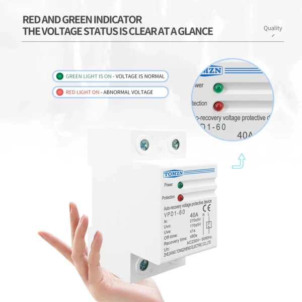 1 pcs 40A 230V Din rail automatic recovery reconnect over voltage and under voltage protective device protection relay - Image 5