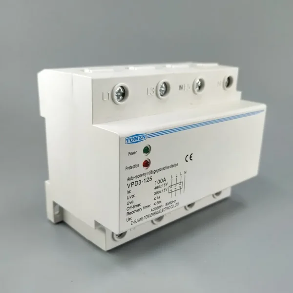 100A 380V Three Phase four wire Din rail automatic recovery over voltage and under voltage protective protection relay - Image 3