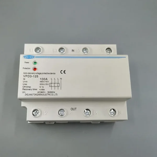 100A 380V Three Phase four wire Din rail automatic recovery over voltage and under voltage protective protection relay - Image 4