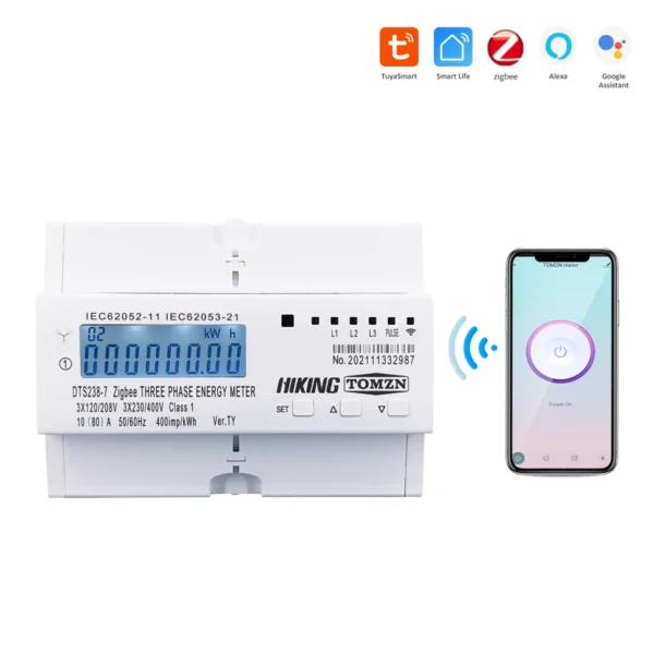80A 3 Phase Zigbee Gateway Tuya Din Rail WIFI Smart Energy Meter timer Monitor kWh Meter Wattmeter 3*120V 3*230V - Image 6