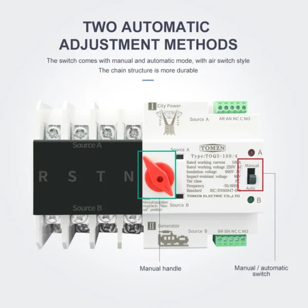 3 Phase Din Rail ATS Dual Power Automatic Transfer Switch Electrical Selector Switches Uninterrupted Power 4P 63A 100A 125A - Image 5