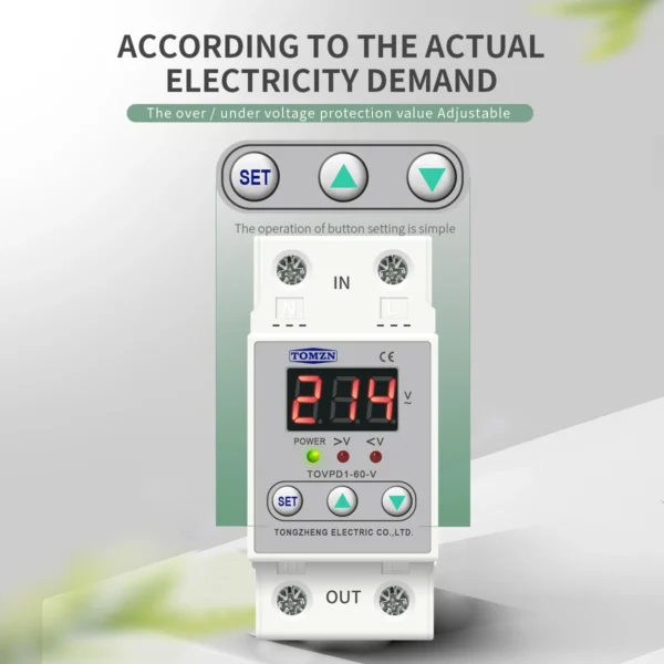 Din rail voltage display relay adjustable over under voltage proteciotn device automatic reconnect protector 40A 60A - Image 2