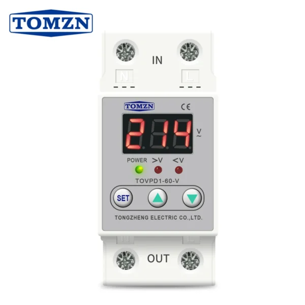 Din rail voltage display relay adjustable over under voltage proteciotn device automatic reconnect protector 40A 60A