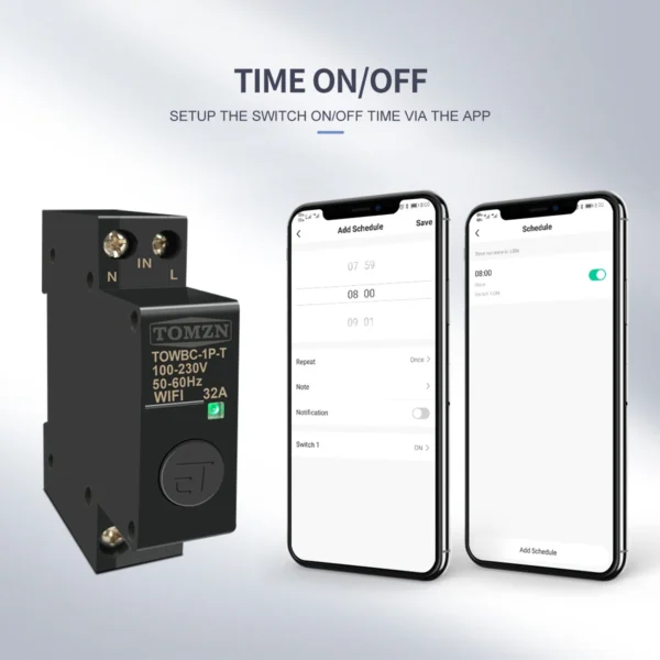 Din Rail WIFI Circuit Breaker Smart Switch Remote Control by Smart Life TUYA for Smart Home 18mm 32A 50A TOMZN Mini TOWBC-1P-T - Image 4