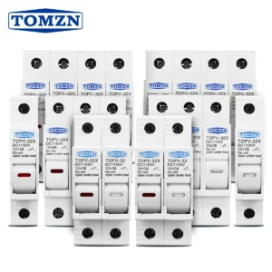 TOMZN 1P 2P 3P 4P 1100V DC Fuse Holder 10*38mm High Voltage PV TOPV-32X Base Photovoltaic System Protection Protector gPV