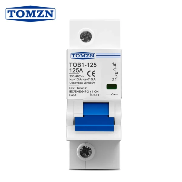 TOMZN 1P AC MCB TOB1-125 230/400V~ 50Hz/60Hz Mini Circuit breaker 80A 100A 125A High-current 10kA PA66 DIN RAIL 35MM