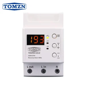 Din rail 63A 90-270V Adjustable over under voltage proteciotn device automatic reconnect protector with voltage display
