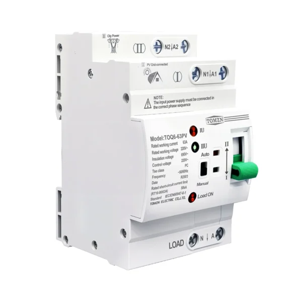 TOMZN Din Rail small PV ATS 2P4P 63A 230V Dual Power Automatic Transfer Electrical Selector Switch Uninterrupted - Image 6