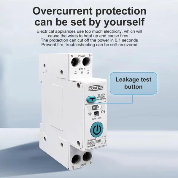 TUYA 1P+N 63A TOMZN WIFI Smart Switch Energy Meter Metering Circuit Breaker voltage current leakage protection Relay MCB TIMER - Image 6
