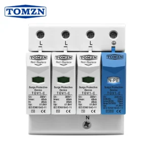 TOMZN 3 Phase Surge Protector AC SPD 3P+NPE 20kA 50kA T2 275V/385V 255V Low-Voltage Protective Arrester Device TN-S/TN-C-S