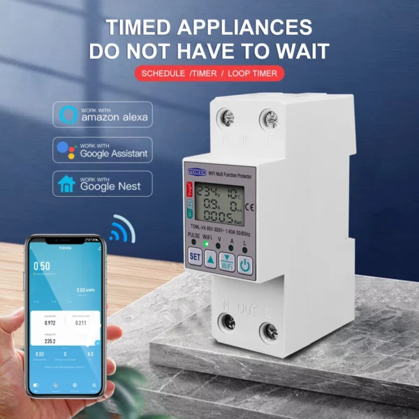 TOMZN 63A 110V 220V smartlife WIFI Energy Meter Kwh Metering switch Timer with voltage current and leakage protection TUYA - Image 6