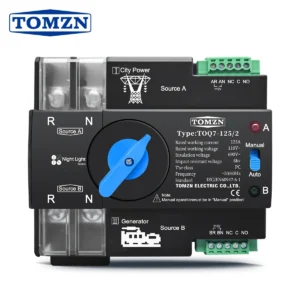 TOMZN Din Rail ATS 110V 120V Dual Power Automatic Transfer Electrical Selector Switch Uninterrupted 2P 63A 100A 125A