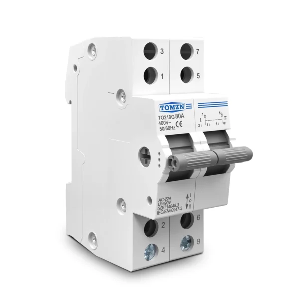 TOMZN TO219G 2P 400V~ AC 80A MTS Dual Power Manual Transfer Isolating Interlock Circuit Breaker Disconnectable Changeover Switch - Image 3