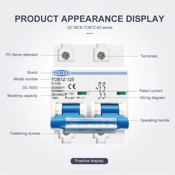 2P 125A 100A 80A DC MCB 600V  Circuit breaker FOR PV System C curve Battery Main Switch - Image 3