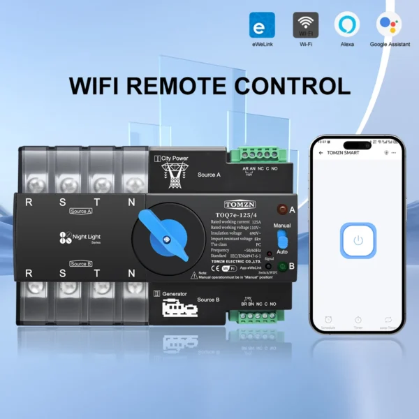 TOMZN 110V 120V Three Phase WIFI smart ATS Dual Power Automatic Transfer Selector Switch Uninterrupted 4P UPS eWeLink Din Rail - Image 6