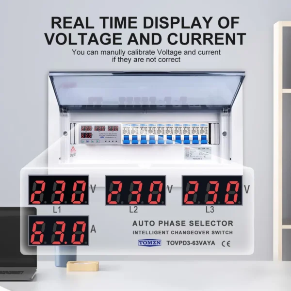 100A 63A 3 phase 3P+N Din rail phase selector adjustable Over and Under Voltage current protection Monitor Relays Protector - Image 4
