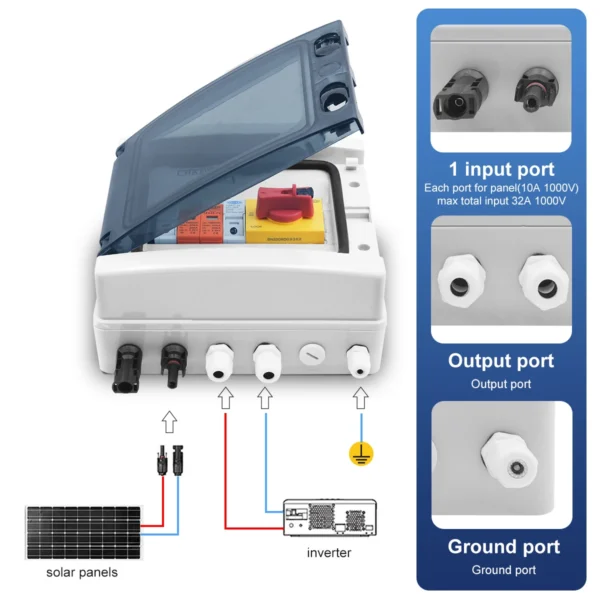 Solar photovoltaic PV Combiner Box With Lightning Protection 1 input 1 out DC 1000V Fuse MCB SPD Waterproof Box IP65 - Image 2