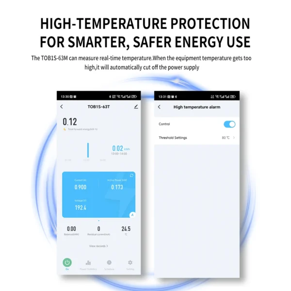 TOB1S-63T 2P 63A Short circuit protection OVP UVP OCP TOMZN Din Rail WIFI TUYA Smartlife V-A-Hz-kWh-Temp-leakage Display RCBO - Image 6