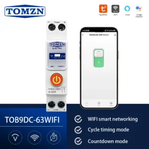 TOMZN DC WIFI Smart Circuit Breaker Tuya Smartlife Cycle Timer 8-90V 63A Switching Power Supply 1P Relay Status Countdown