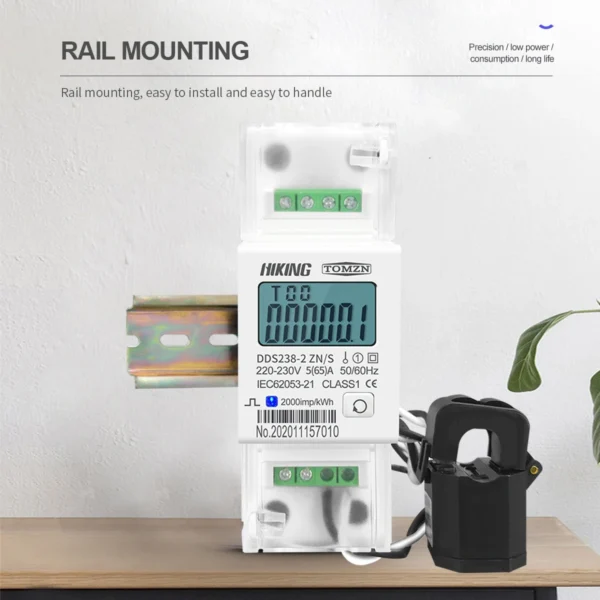 5(65)A 220V 230V 50Hz 60Hz single phase split CT muliti-function Din rail KWH Watt hour energy meter with RS485 MODBUS-RUT - Image 5
