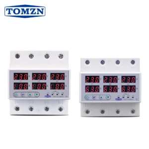 Din Rail 3 Phase Voltage Relay 3P+N Voltmeter Ammeter Over and Under Voltage Monitor Relays Protector Adjust Current Overvoltage