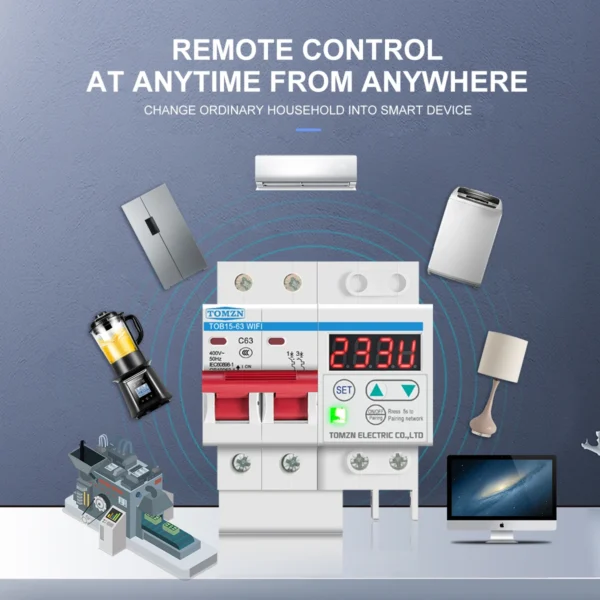 TOMZN WIFI Circuit Breaker Smart Switch Remote Control by Ewelink with over and under voltage current protecion LCD display - Image 4