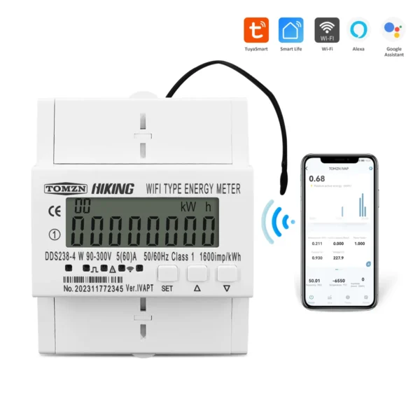 60A 90-300V TUYA WIFI Smart Leakage Energy Meter kWh Temperature Circuit Breaker Timer With Voltage Current Protector RS485 - Image 5