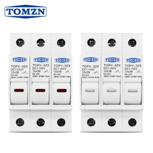 TOMZN 3P 1100V DC Fuse Holder 10*38mm High Voltage Solar PV TOPV-32X Base Photovoltaic System Protection Protector gPV