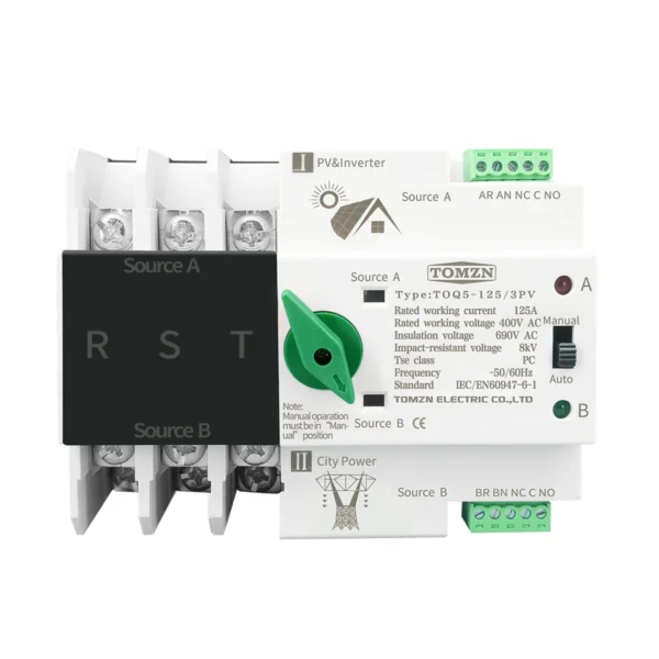 2P 3P 4P Din Rail ATS for PV and inverter Dual Power Automatic Transfer Selector Switches Uninterrupted 63A 100A 125A - Image 3