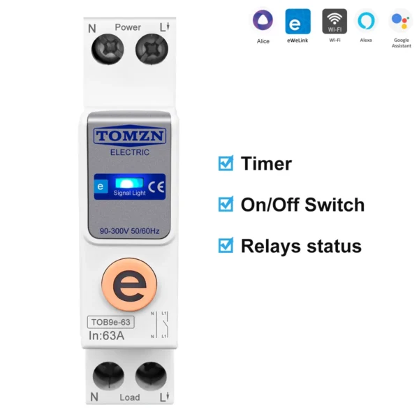 ewelink TOMZN 1P+N 63A 110V 220V WIFI Smart Switch Energy Meter Kwh Metering Circuit Breaker Timer Relay Smart Home protection - Image 2