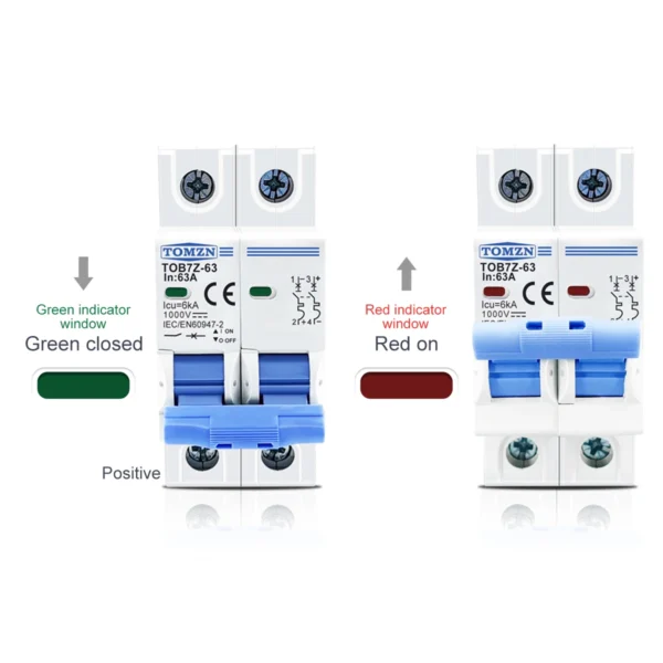 TOMZN 2P DC MCB 1000V Solar Mini Circuit Breaker 3A 6A 10A 16A 20A 25A 32A 40A 50A 63A DC MCB for PV System - Image 5