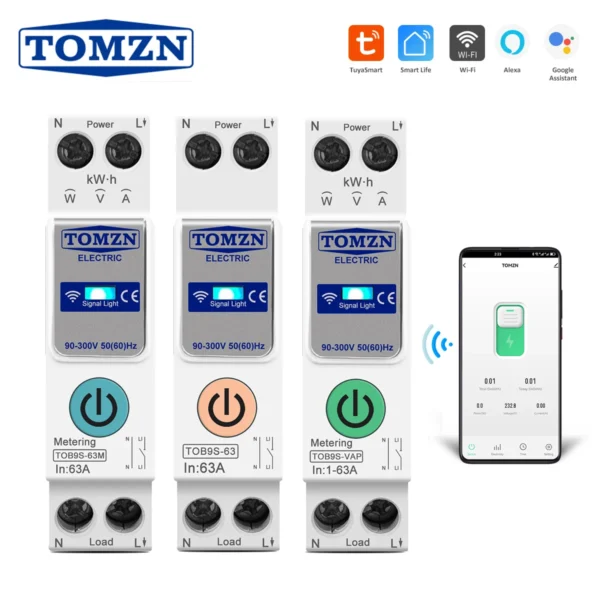 63A TOMZN 1P+N WIFI Smart Switch Energy Meter Kwh Metering Monitoring Circuit Breaker Timer Relay MCB TUYA smartlife