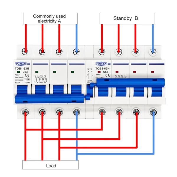 TOMZN 4P plus 4P MTS AC Dual power Manual transfer switch Circuit breaker MCB 50HZ/60HZ 3 phase - Image 6