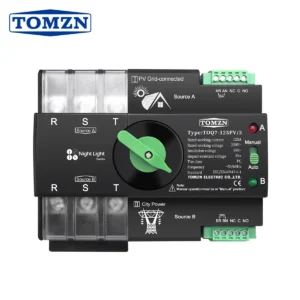 TOMZN Din Rail 3 phase ATS for PV 3P 63A 100A 125A 230V Dual Power Automatic Transfer Electrical Selector Switch Uninterrupted