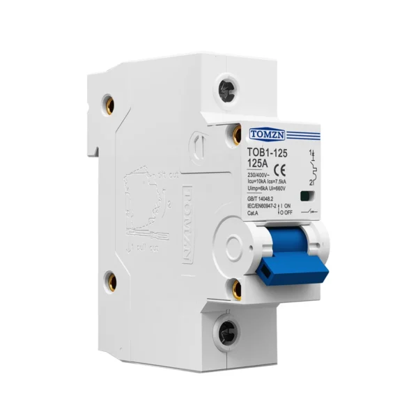 TOMZN 1P AC MCB TOB1-125 230/400V~ 50Hz/60Hz Mini Circuit breaker 80A 100A 125A High-current 10kA PA66 DIN RAIL 35MM - Image 2