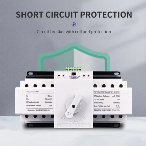 ATS 4P 125A 3 phase 4 wire 230V MCB type Dual Power Automatic transfer switch TOMZN TOQ3-4P/125 PV city power Generator - Image 5