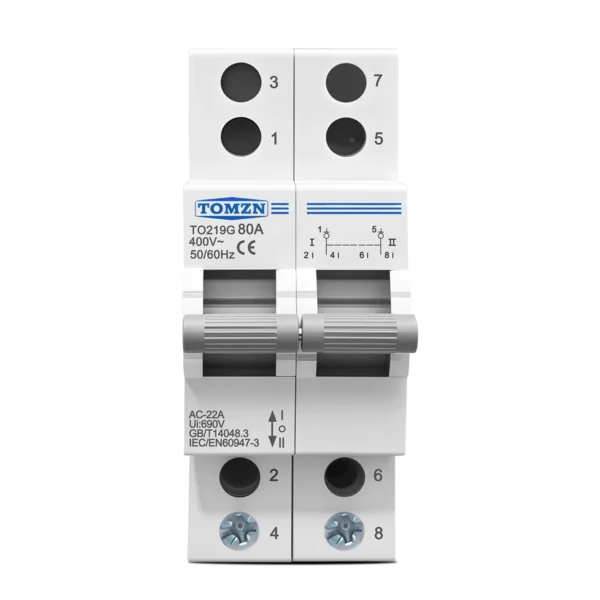TOMZN TO219G 2P 400V~ AC 80A MTS Dual Power Manual Transfer Isolating Interlock Circuit Breaker Disconnectable Changeover Switch - Image 6