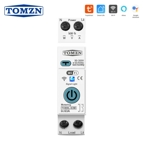 TUYA 1P+N 63A TOMZN WIFI Smart Switch Energy Meter Metering Circuit Breaker voltage current leakage protection Relay MCB TIMER