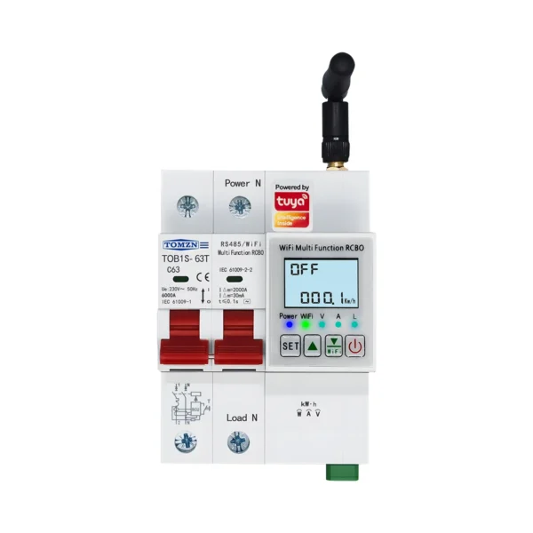 TOB1S-63T 2P 63A Short circuit protection OVP UVP OCP TOMZN Din Rail WIFI TUYA Smartlife V-A-Hz-kWh-Temp-leakage Display RCBO - Image 2