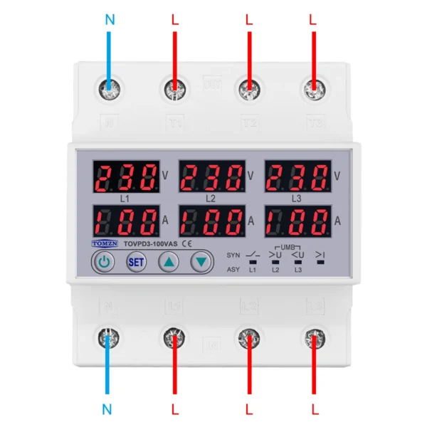3 Phase 100A Din rail adjustable Over Under Voltage current limit protection Relay Protector SYN ASYNC Synchronous Asynchronous - Image 4