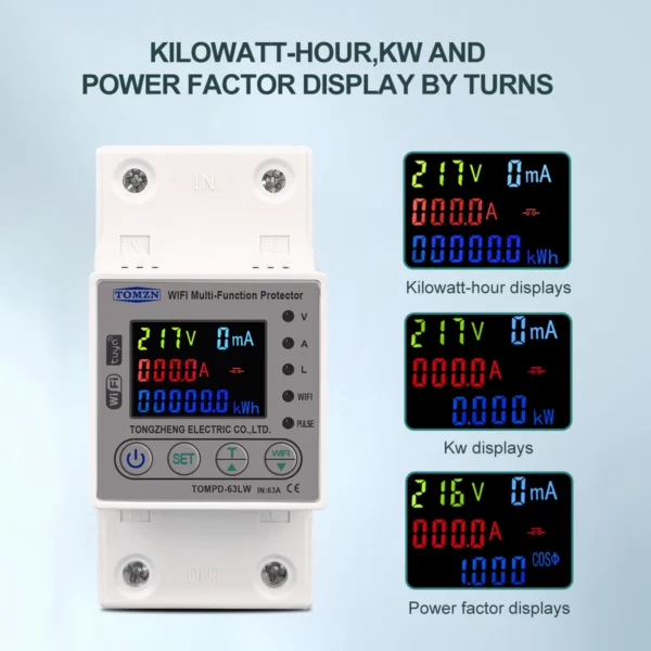 TOMZN 63A 80A WIFI Smart Energy Meter Kwh Metering Circuit Breaker Timer with voltage current and leakage protection TUYA TOMPD - Image 4